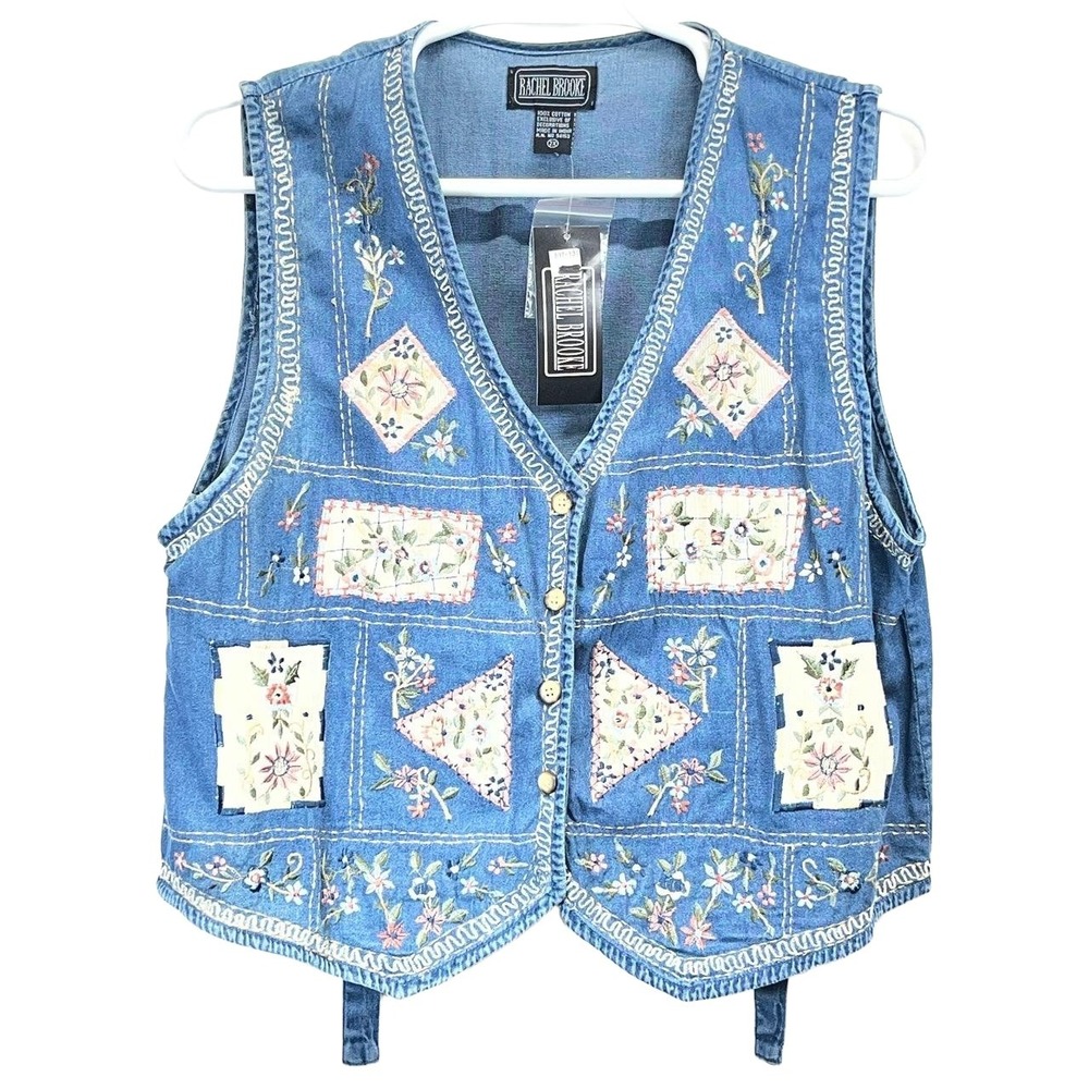 NWT Rachel Brooke Women's Cotton Floral Embroidered Quilt‎ Cottage Core Vest 2X